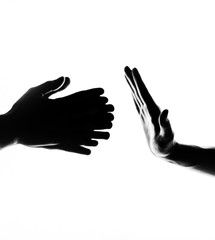 hand on black background. Hands concept. White background. 