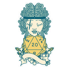 human barbarian with natural 20 dice roll illustration