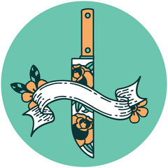 Fototapeta premium icon with banner of a dagger and flowers