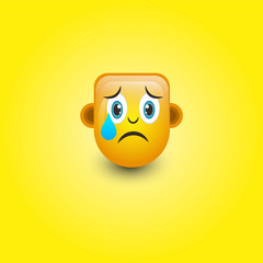Emoticon. Sad face. Cute emoticon isolated on yellow background. 3d illustration.