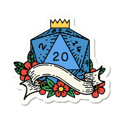 natural twenty D20 dice roll sticker