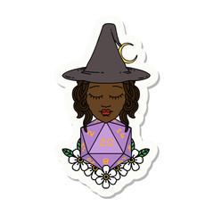 human witch with natural twenty dice roll sticker