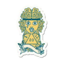 half orc barbarian with natural twenty dice roll sticker