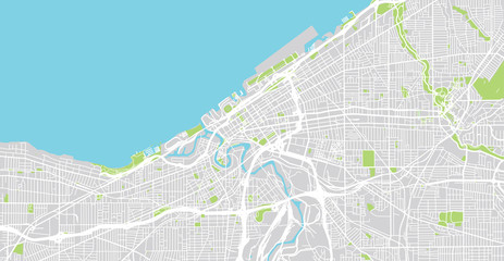 Urban vector city map of Cleveland, Ohio, United States of America