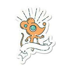 grunge sticker of tattoo style mouse character