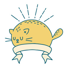 banner with tattoo style happy cat