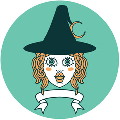 human witch character with banner icon