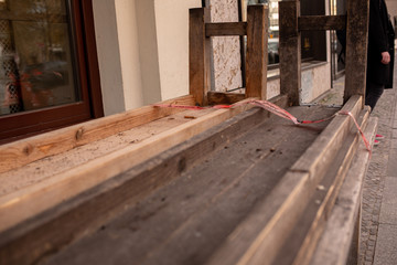 Unused summer terrace in a cafe during coronavirus lockdown
