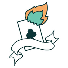 tattoo with banner of a flaming card