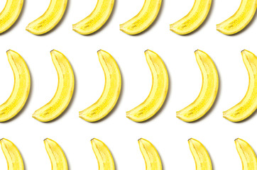 bananas cut along with shadow on a white background