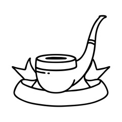 black linework tattoo with banner of a smokers pipe