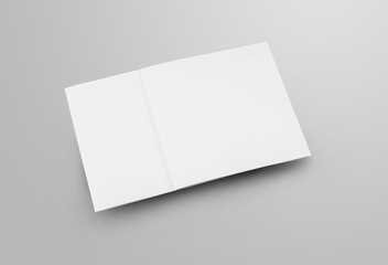 Closed tri-fold blank template with realistic shadows, square business brochure, for presentation design.