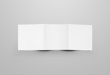 Square white trifold blank white cover mockup, back view, standard open brochure, for design presentation.