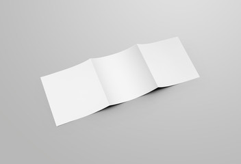 Square booklet open page template, blank white roll fold brochure with realistic shadows, business catalog, for design presentation.