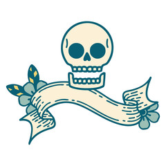 tattoo with banner of a skull