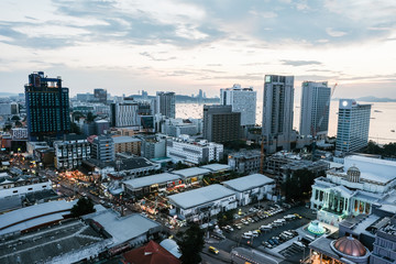 Fototapeta na wymiar Evening view on a building in Pattaya, Chonburi Thailand.