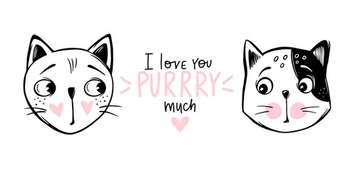 Vector cute cat illustration. Hand drawn Stylish kitten. Doodle Kitty.