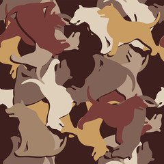 Cotton fabric Seamless pattern of dog silhouette camouflage on dark background. Vector image