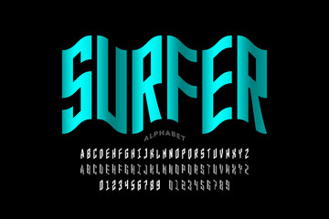 Water wave style font design, alphabet letters and numbers