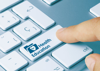 Health Education - Inscription on Blue Keyboard Key.