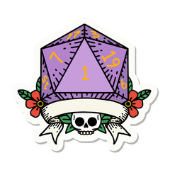 natural one d20 dice roll sticker