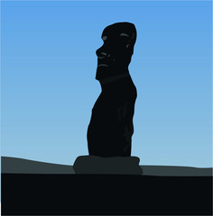 Fototapeta na wymiar Moai Monolithic Statues Polynesia Easter Islands. Vector travel illustration, banner or logo. The Moai statues of Easter island, Polynesia, Chili. Stone idols of Rapa Nui island. World attraction