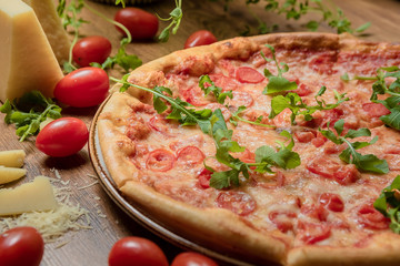 pizza with tomato cheese and microgreen