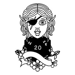 elf rogue character with natural twenty dice roll illustration