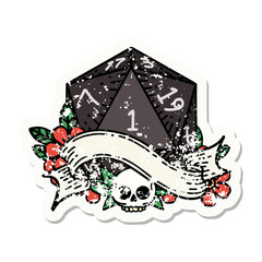 natural one d20 dice roll grunge sticker