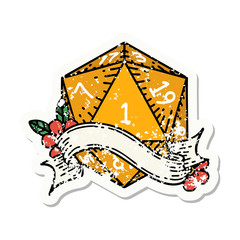natural one d20 dice roll grunge sticker