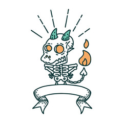 Fototapeta na wymiar banner with tattoo style skeleton demon character