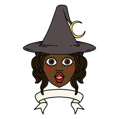 human witch character with banner illustration