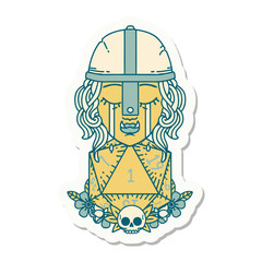 crying orc fighter character with natural one D20 roll sticker