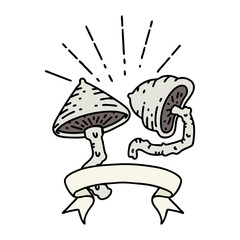 banner with tattoo style mushrooms