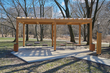Wooden pergola in the park