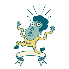 banner with tattoo style frightened man