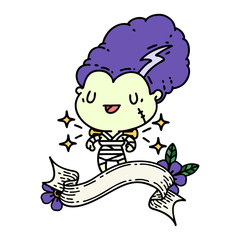 banner with tattoo style undead zombie bride character