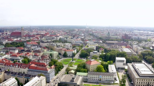 Munich Aerial Skyline Panorama View Pan around Memorials in Maxvorstadt