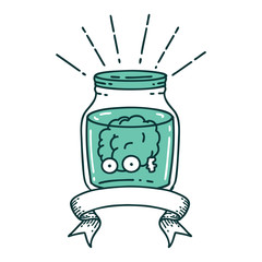 banner with tattoo style brain in jar