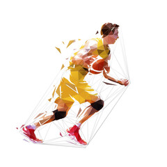 Basketball player running with ball. Low poly vector illustration