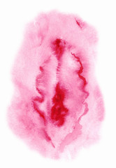 Female genitals. The vagina is painted abstractly in watercolor on a white background. A symbol of intimate gymnastics, femininity, lesbian love, feminism, sex, fertility, acceptance.