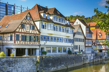 Fototapeta premium Half-timbered houses in Schwabisch Hall, Germania