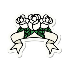 tattoo sticker with banner of a bouquet of flowers