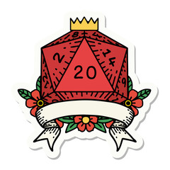 natural 20 critical hit D20 dice roll sticker