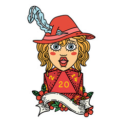 human bard with natural 20 dice roll illustration