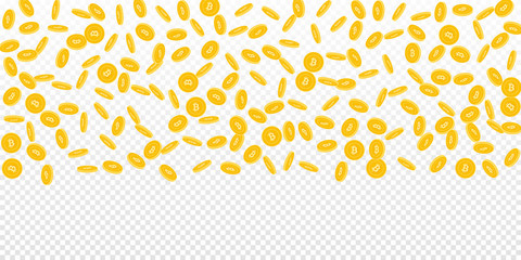 Bitcoin, internet currency coins falling. Scattere