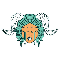 crying tiefling character face illustration