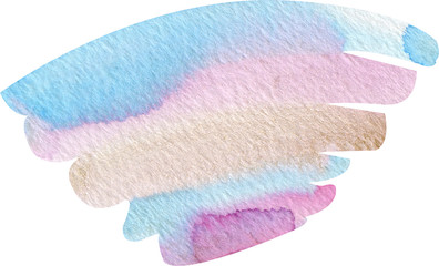 Watercolor rainbow splash for design. Bright pink and blue striped line isolated on white background.