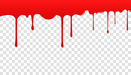Red liquid drop and splash. Paint drips and flows. Blood spreads and flows down. Can be used in banners of medical, health and internet.