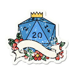 natural twenty D20 dice roll grunge sticker